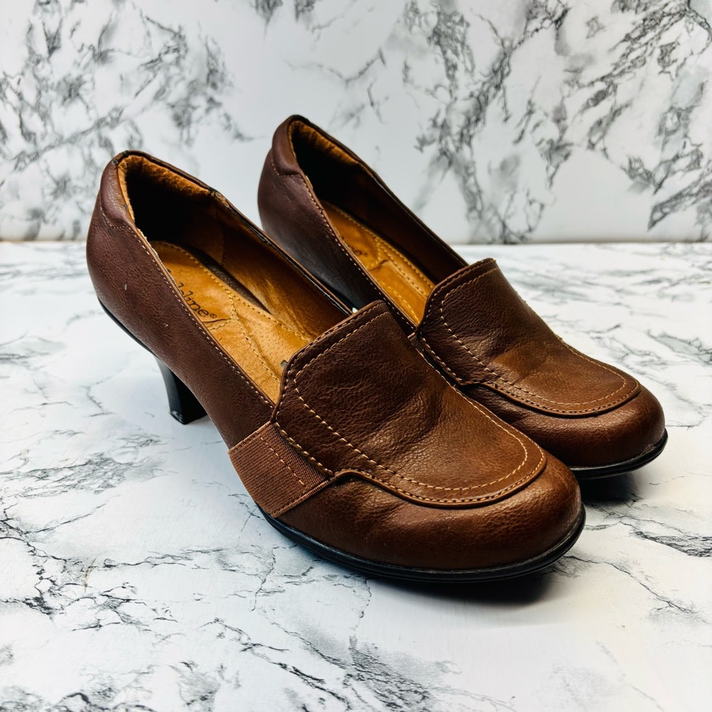 Madeline Preppy Chocolate Brown Beth Leather Heeled Loafers size 6.5
